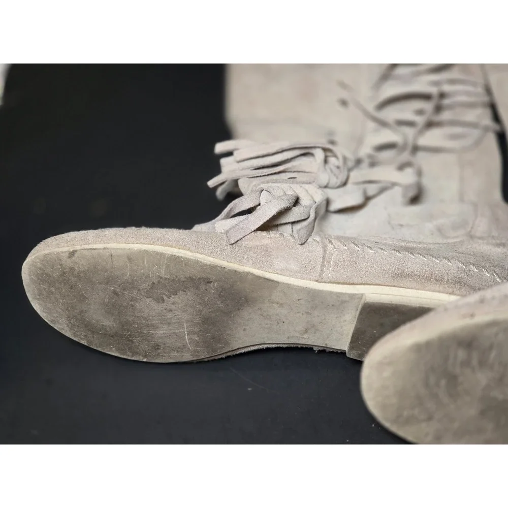 Vintage Minnetonka Fringe Boots in Grey Suede Size 8 USA Made